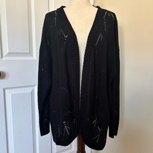 BloomChic Black Diamond Cut Crotchet Open Front Cardigan Sweater 14/16